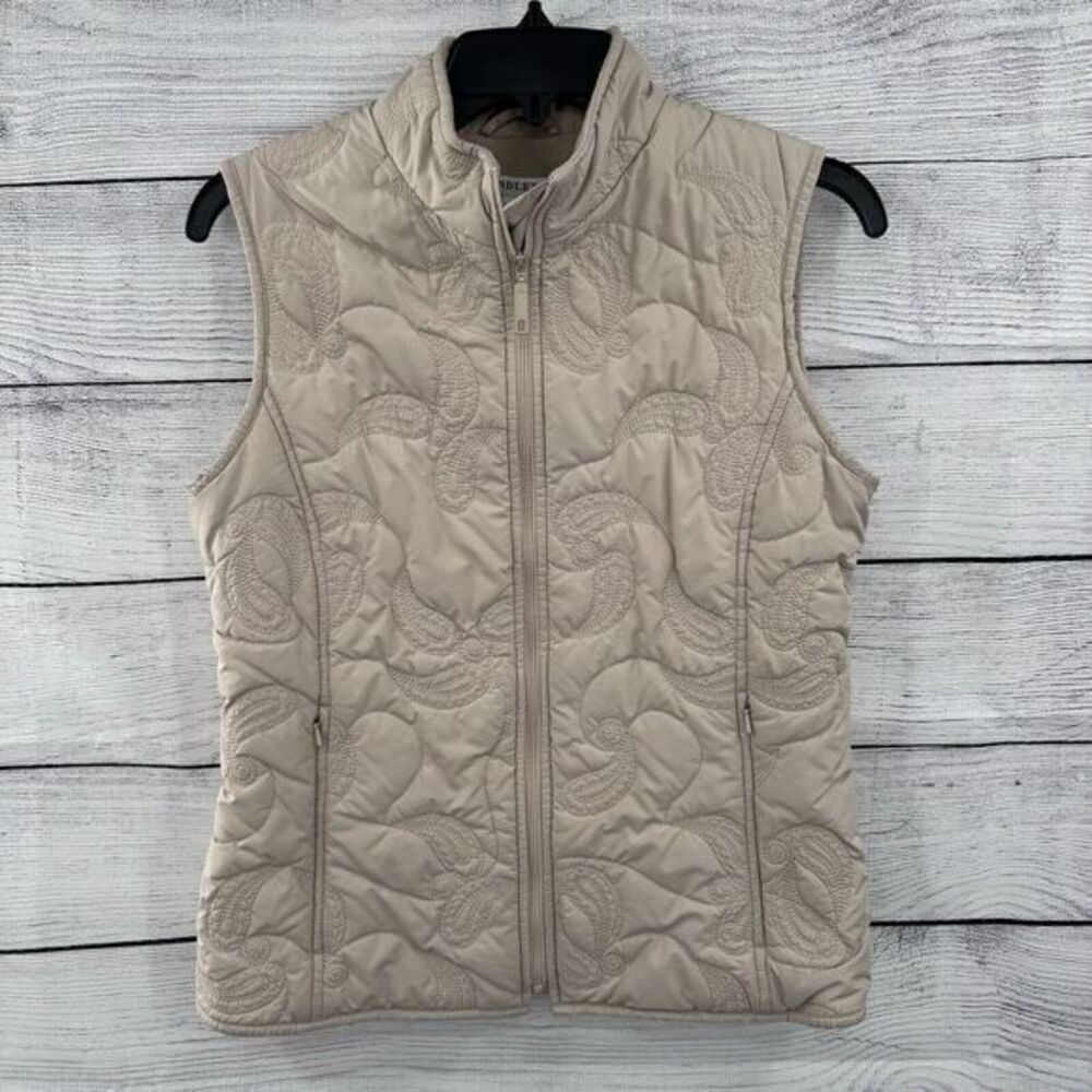 Pendleton Womens Paisley Quilted Fleece Lined Zip Up Vest Beige Small Small